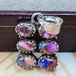 Pink Dahlia Turquoise 1" 925 Sterling Silver Pendant (REXT167-44)