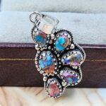 Pink Dahlia Turquoise 1.25" 925 Sterling Silver Pendant (REXT167-12)