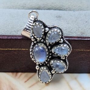 Rainbow Moonstone 1.25" 925 Sterling Silver Pendant (REXT167-14)