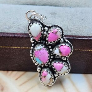 Cotton Candy Turquoise 1.25" 925 Sterling Silver Pendant (REXT167-13)