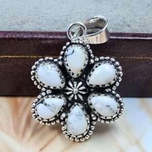 White Buffalo Turquoise 1" 925 Sterling Silver Pendant (REXT167-38)
