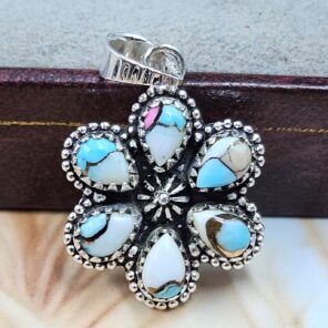 Cotton Candy Turquoise 1" 925 Sterling Silver Pendant (REXT167-39)