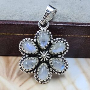 Rainbow Moonstone 1" 925 Sterling Silver Pendant (REXT167-41)