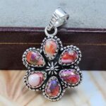 Pink Dahlia Turquoise 1" 925 Sterling Silver Pendant (REXT167-42)