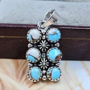 Cotton Candy Turquoise 1" 925 Sterling Silver Pendant (REXT167-22)