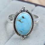 White Water Turquoise Size US 8 925 Sterling Silver Ring (REXT8-281)
