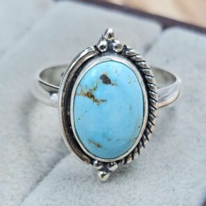 White Water Turquoise Size US 8 925 Sterling Silver Ring (REXT8-281)