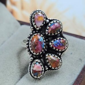 Pink Dahlia Turquoise 925 Sterling Silver Ring (REXT168-29)