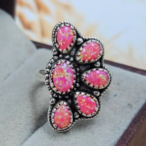 Hot Pink Aurora Opal 925 Sterling Silver Ring (REXT168-27)