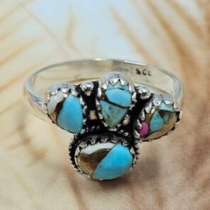Cotton Candy Turquoise 925 Sterling Silver Ring (REXT169-16)