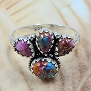 Pink Dahlia Turquoise 925 Sterling Silver Ring (REXT169-17)
