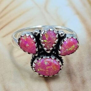 Hot Pink Aurora Opal 925 Sterling Silver Ring (REXT169-20)