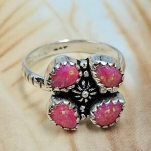 Hot Pink Aurora Opal 925 Sterling Silver Ring (REXT169-9)