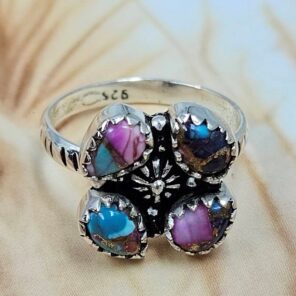 Pink Dahlia Turquoise 925 Sterling Silver Ring (REXT169-8)
