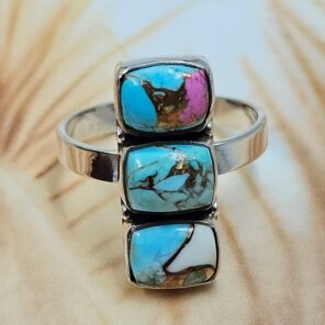 Cotton Candy Turquoise 925 Sterling Silver Ring (REXT168-12)