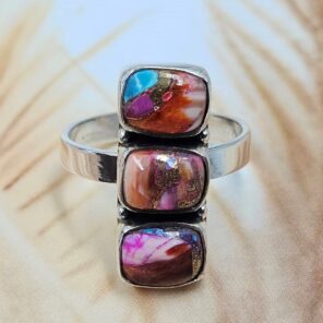 Pink Dahlia Turquoise 925 Sterling Silver Ring (REXT168-13)