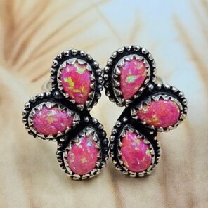 Hot Pink Aurora Opal 925 Sterling Silver Ring (REXT168-37)