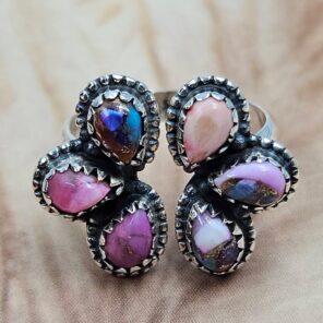 Pink Dahlia Turquoise 925 Sterling Silver Ring (REXT168-35)