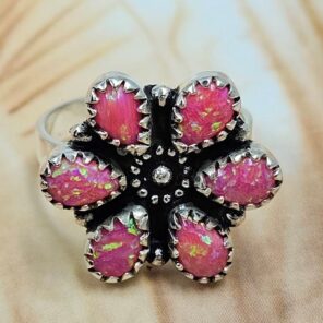 Hot Pink aurora Opal 1.25" 925 Sterling Silver Ring (REXT168-1)