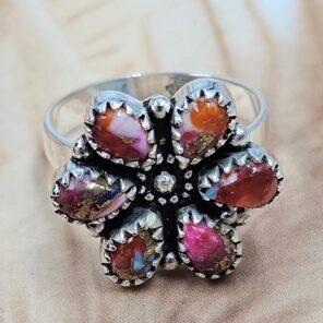 Pink Dahlia Turquoise 925 Sterling Silver Ring (REXT168-5)