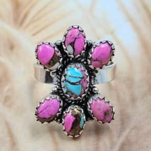 Cotton Candy Turquoise 925 Sterling Silver Ring (REXT168-21)