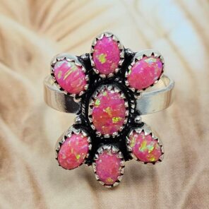 Hot Pink Aurora Opal 925 Sterling Silver Ring (REXT168-17)