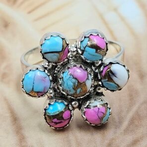 Cotton Candy Turquoise 925 Sterling Silver Ring (REXT168-10)