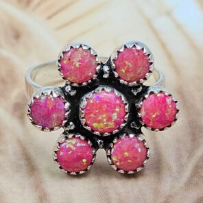Hot Pink Aurora Opal 925 Sterling Silver Ring (REXT168-7)