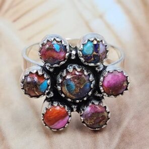 Pink Dahlia Turquoise 925 Sterling Silver Ring (REXT168-9)