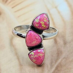 Hot Pink Aurora Opal 925 Sterling Silver Ring (REXT169-2)