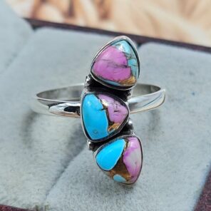 Pink Dahlia Turquoise 925 Sterling Silver Ring (REXT169-5)