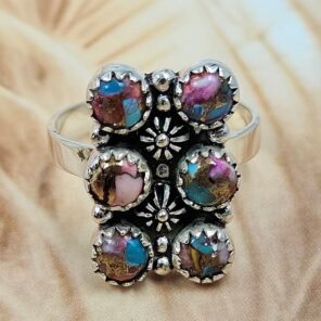 Pink Dahlia Turquoise 925 Sterling Silver Ring (REXT169-12)