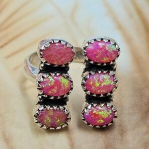 Hot Pink Aurora Opal 925 Sterling Silver Ring (REXT168-38)