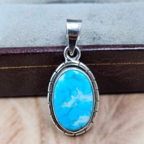 White Water Turquoise 1.25" 925 Sterling Silver Pendant (REXT49-536)
