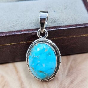 White Water Turquoise 1.25" 925 Sterling Silver Pendant (REXT49-539)
