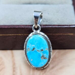 White Water Turquoise 1.25" 925 Sterling Silver Pendant (REXT49-546)