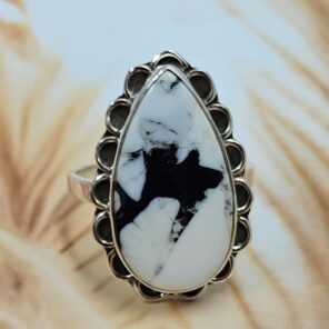 White Buffalo Turquoise Size US 10 925 Sterling Silver Ring (REXT8-167)