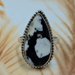 White Buffalo Turquoise Size US 10 925 Sterling Silver Ring (REXT8-173)