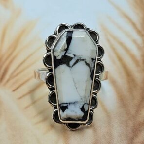 White Buffalo Turquoise Size US 7 925 Sterling Silver Ring (REXT8-136)