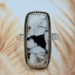 White Buffalo Turquoise Size US 10 925 Sterling Silver Ring (REXT8-175)