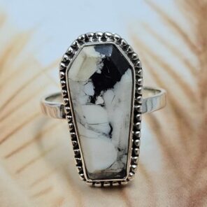 White Buffalo Turquoise Size US 9 925 Sterling Silver Ring (REXT8-163)