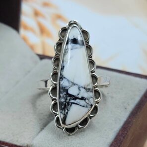White Buffalo Turquoise Size US 9 925 Sterling Silver Ring (REXT8-166)