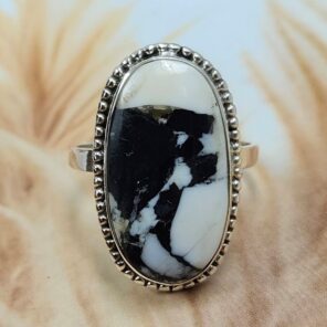 White Buffalo Turquoise Size US 10 925 Sterling Silver Ring (REXT8-171)