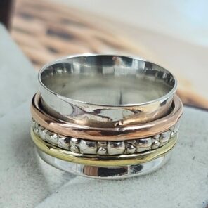 Three Tone Spinner Meditation 925 Sterling Silver Ring (REXT152-57)