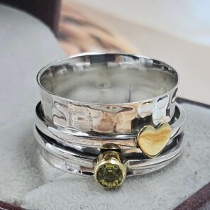 Two Tone Spinner Meditation Peridot 925 Sterling Silver Ring (REXT152-58)