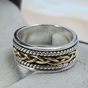 Two Tone Spinner Meditation 925 Sterling Silver Ring (REXT152-59)
