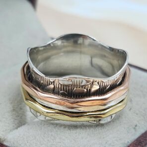 Three Tone Spinner Meditation 925 Sterling Silver Ring (REXT152-60)
