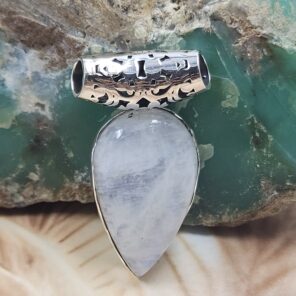 Bali Style Rainbow Moonstone 1.5" 925 Sterling Silver Pendant (REXT15-45)