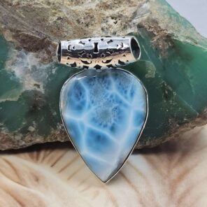 Bali Style Larimar 1.5" 925 Sterling Silver Pendant (REXT15-61)