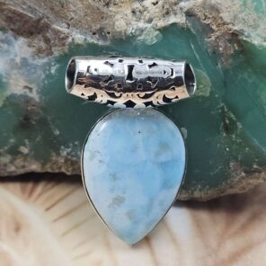 Bali Style Larimar 1.5" 925 Sterling Silver Pendant (REXT15-57)